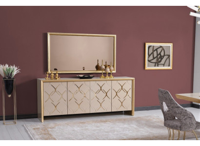 Dining room Suite Sideboard with Mirror Luxury Sideboard Wood beige 2-piece