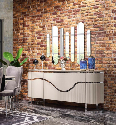 Sideboard Mirror Dining room Wood Dining room Set Group Design Suite 5pcs