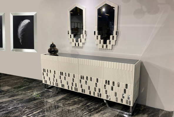 Sideboard 2x Mirror Dining room Design Luxury Furniture Console Beige Chest of drawers