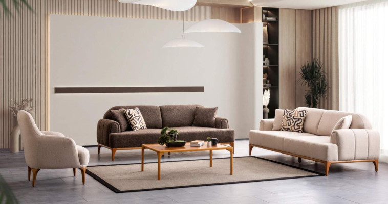 Modern Beige Sofa set 3+3+1 Seater Living room Furniture Luxury Set Sofa