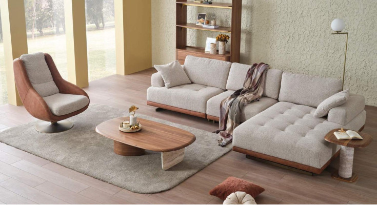 Stylish living room set 2 pieces. Luxury corner sofa L-shape + armchair designer set