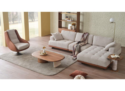 Stylish living room set 2 pieces. Luxury corner sofa L-shape + armchair designer set
