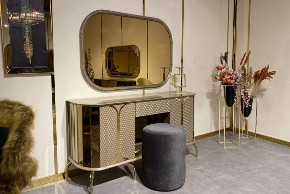 Dressing table Mirror Stool Furniture Bedroom Gold 3pcs. Bedroom