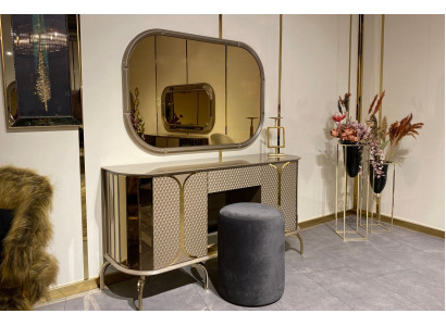 Dressing table Mirror Stool Furniture Bedroom Gold 3pcs. Bedroom