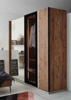 Modern Wardrobe Luxury Wood Cabinets Glass Stylish Bedroom