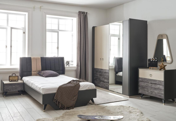 Luxurious gray bedroom set youth room children's room 7-piece bed