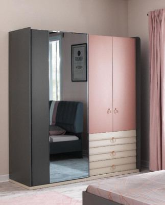 Bedroom 6tlg Bed Bedside table Wardrobe Chest of drawers Mirror Desk
