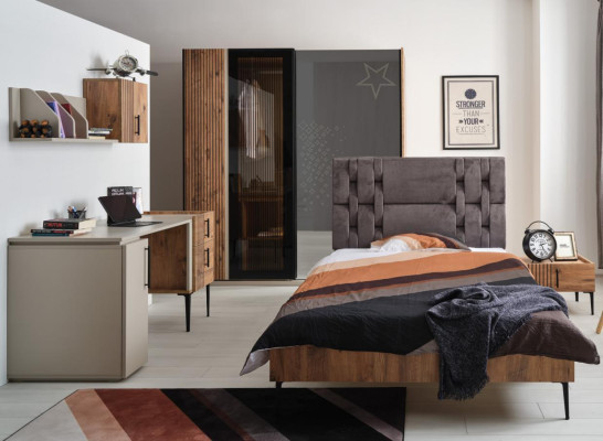 Luxury Bedroom 7 pcs. Bed Bedside table Wardrobe Chest of drawers Mirror