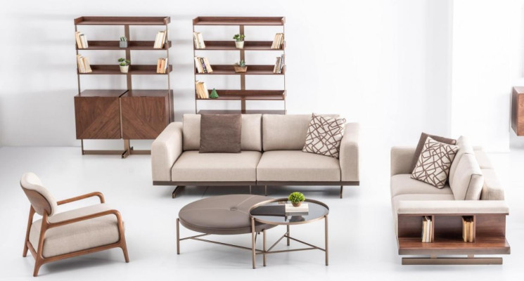 Beige Modern Sofa Set Three Seater Two-seater Set Luxury Fabric Furniture