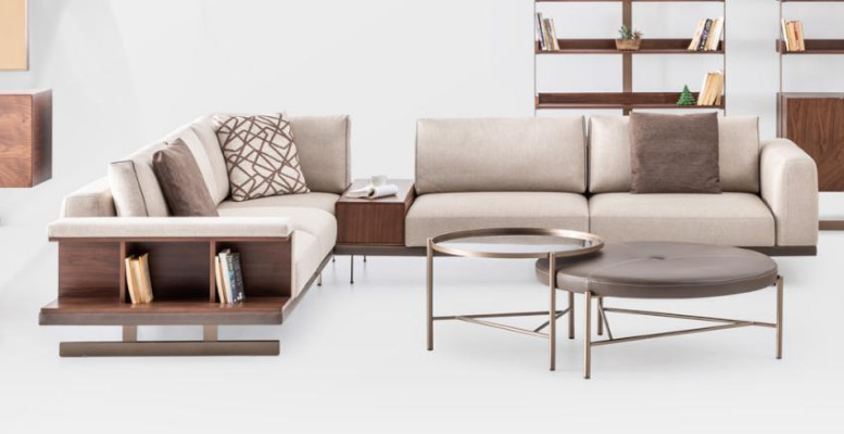 Modern Beige Corner sofa Luxury L-shape Couch Fabric Sofas Living room furniture