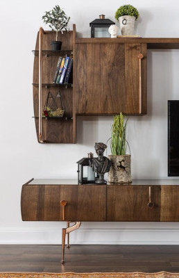 Wall unit TV-cabinet Lowboard TV Stand Sideboard Suite Brown Wood Shelves