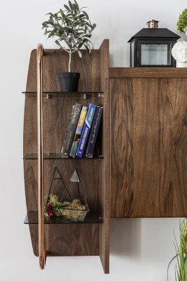 Wall unit TV-cabinet Lowboard TV Stand Sideboard Suite Brown Wood Shelves