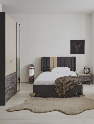 Luxurious stylish gray bedroom set modern bed bedside table new