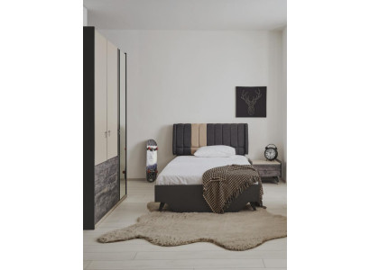 Luxurious stylish gray bedroom set modern bed bedside table new