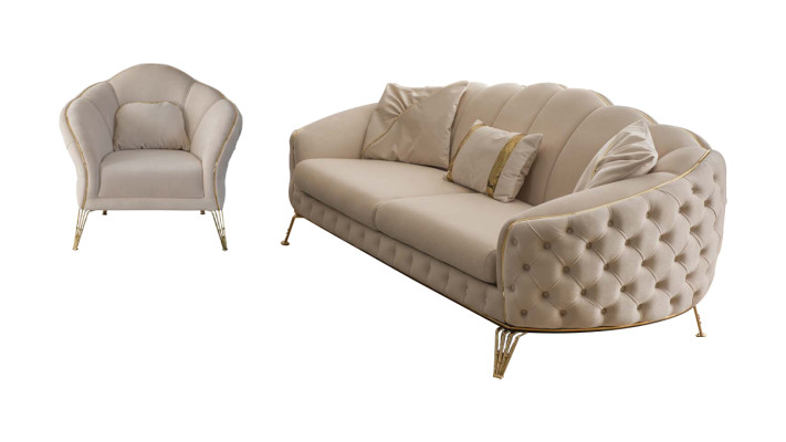 Living room Complete 3-piece modern three-seater sofa couch luxury 2x armchair
