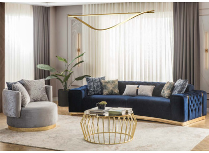 Sofa set Complete e Upholstered sofa Blue three-seater Modern Armchair new