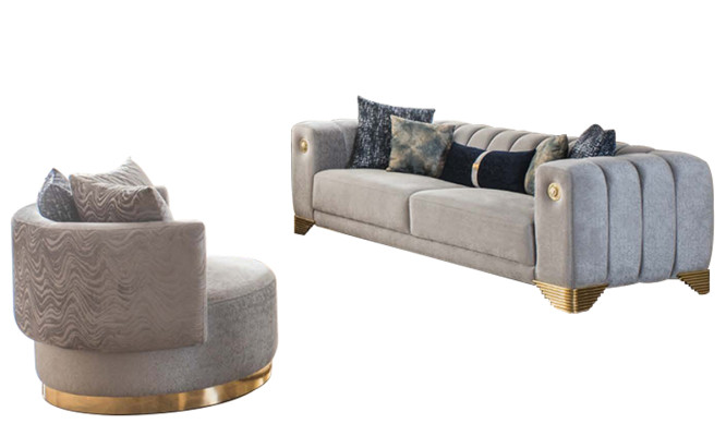 Complete Living room High quality stylish 3-Seater Couch Modern Gray Armchair