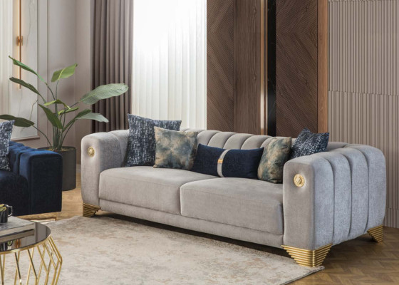 Complete Living room High quality stylish 3-Seater Couch Modern Gray Armchair