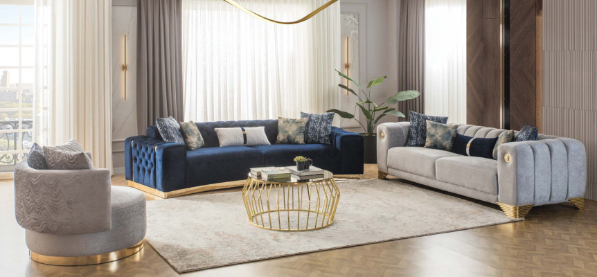 Complete Living room High quality stylish 3-Seater Couch Modern Gray Armchair