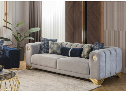 Living room Sofa 3 Seater Gray Upholstery Sofas Design Wood Textile new Modern