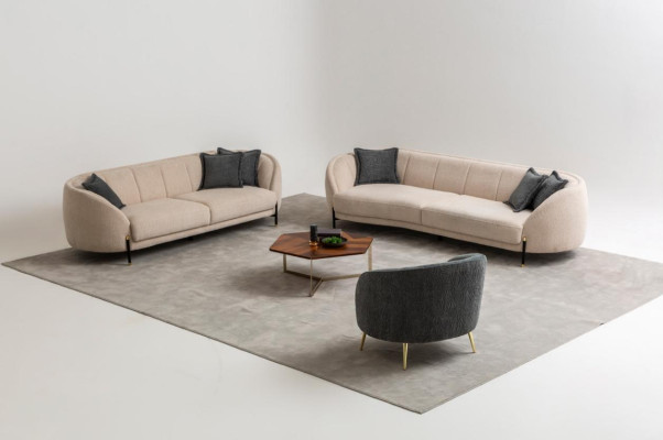 Sofa set 4 3 1 Seater Living room Complete Sofas Set Beige Modern Set