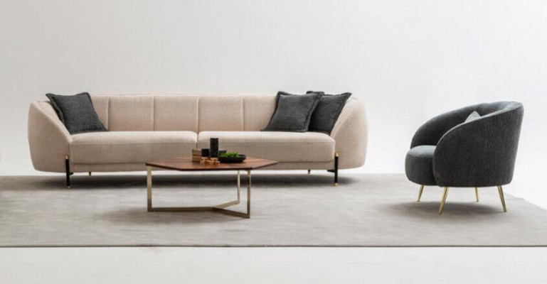 Modern Armchair Upholstery Sofa 3 Seater Beige High Quality Sofas Design Textile new
