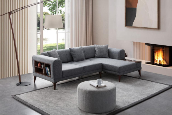 Gray Living room L-shape Sofa Upholstery Corner sofa Designer Living room Couch