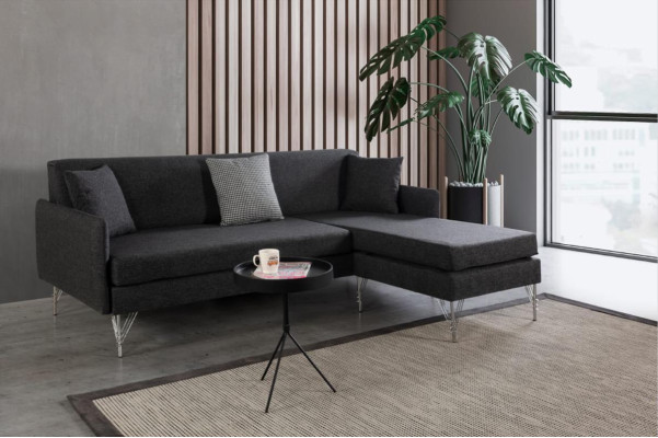 Black Designer Sofa Luxurious Upholstery L-shape Sofa Robust Corner sofa