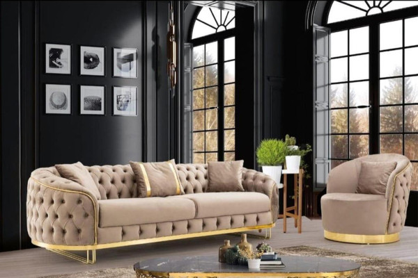 Designer Living room Set 3-Seater Sofa and Armchair Beige Color 2-piece. new