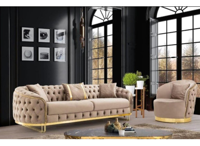 Designer Living room Set 3-Seater Sofa and Armchair Beige Color 2-piece. new