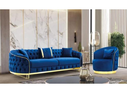Designer Blue Color Living room Set of 3-Seater Sofa and Armchair 2pcs.
