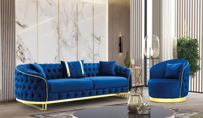 Blue Chesterfield Armchair Living room round armchair designer single seater. Business-to-Business Shop mobilya 