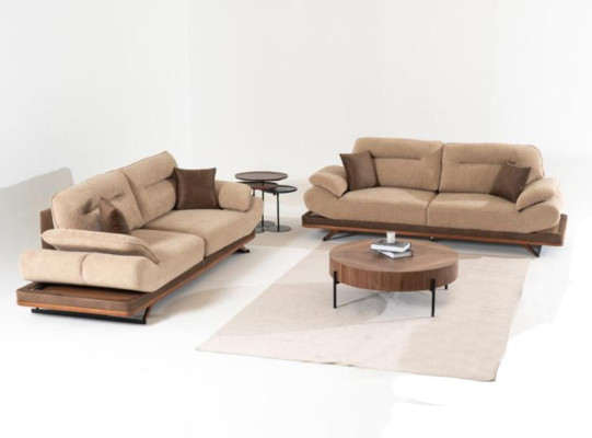 Beige Living room 2x 3-Seater Sofas Luxurious Upholstery Couches Seating Furniture