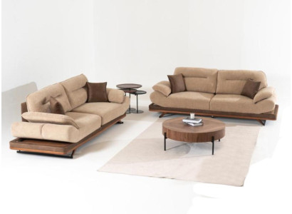 Beige Living room 2x 3-Seater Sofas Luxurious Upholstery Couches Seating Furniture