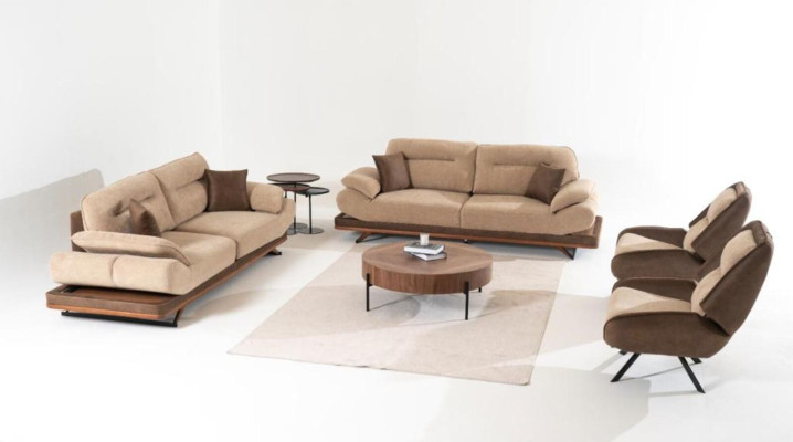 Beige Living room 2x 3-Seater Sofas Luxurious Upholstery Couches Seating Furniture