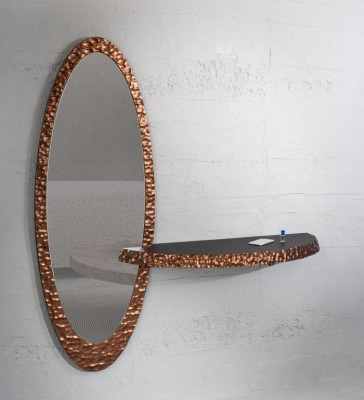 Designer Oval Mirror Luxurious Glass Mirror Stylish Shelf 2pcs