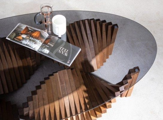Design Luxury Living room Oval Coffee table Brown Color Modern Wood new