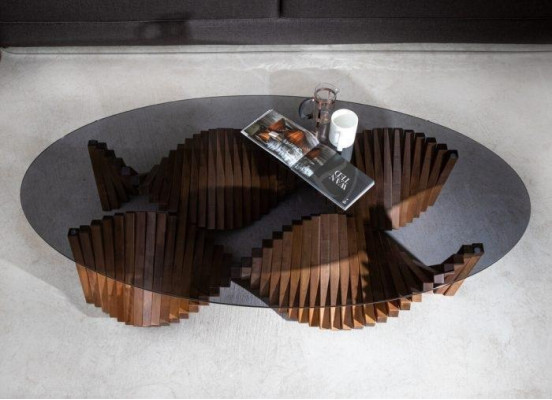 Design Luxury Living room Oval Coffee table Brown Color Modern Wood new