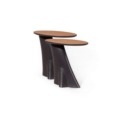 2x Side tables with wooden top in Black Color Moder Living room