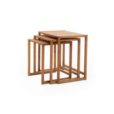 Brown wooden table set of 3 square living room coffee tables 3-piece set