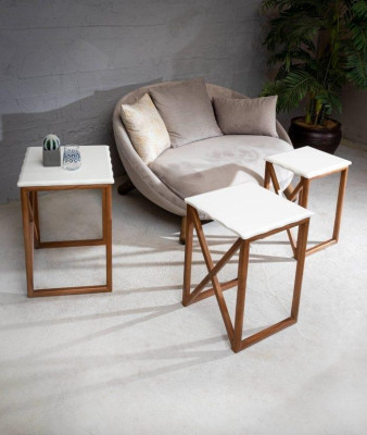 White Coffee table Suite 3x Square Wooden Tables Living room Furniture