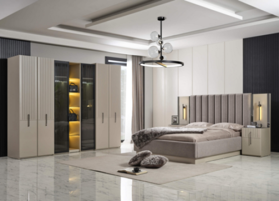Luxurious bedroom furniture wooden cabinet bedroom beds 4-piece set