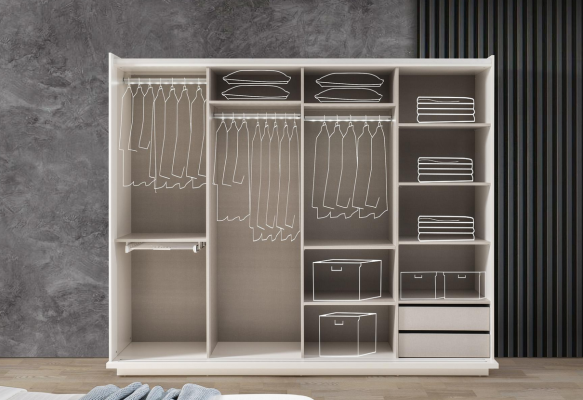 Robust White Wardrobe Bedroom Designer Wardrobe Glass Cabinet
