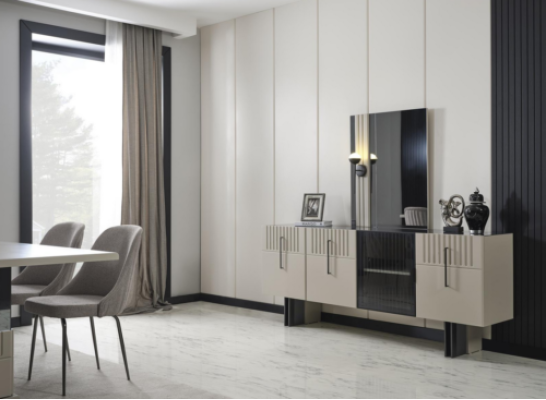 Modern Dining room set Chest of drawers with Mirror in light gray Wood 2 pieces new