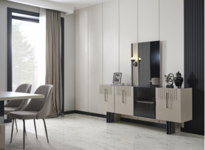 Modern Dining room set Chest of drawers with Mirror in light gray Wood 2 pieces new