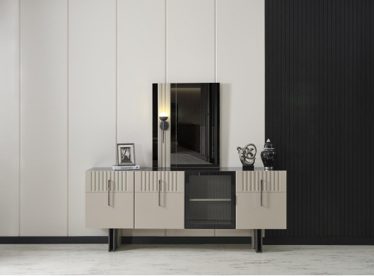 Modern Dining room set Chest of drawers with Mirror in light gray Wood 2 pieces new