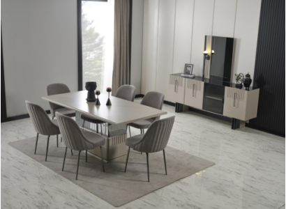 Dining room furniture set in gray modern dining table upholstered chairs 9 pieces. set