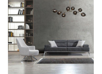 Living room set 2 pieces. 3-Seater Sofa 1-Seater Armchair Gray White Textile Material