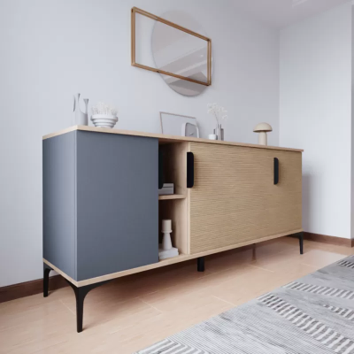 Brown Gray Light Modern Rectangular Sideboard Living room Luxury Design