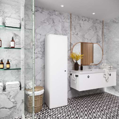 Bathroom Bathroom Cabinet Modern Design with Shelves White Rectangular Modern